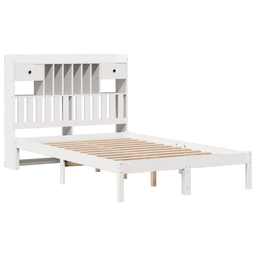 Lit bibliothèque sans matelas blanc 135x190 cm bois pin massif - XIOS