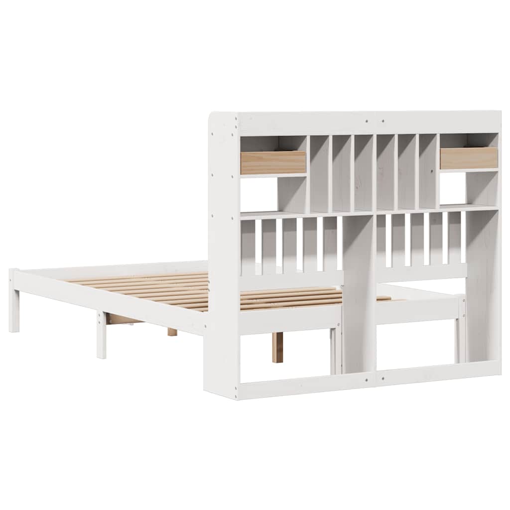 Lit bibliothèque sans matelas blanc 135x190 cm bois pin massif - XIOS