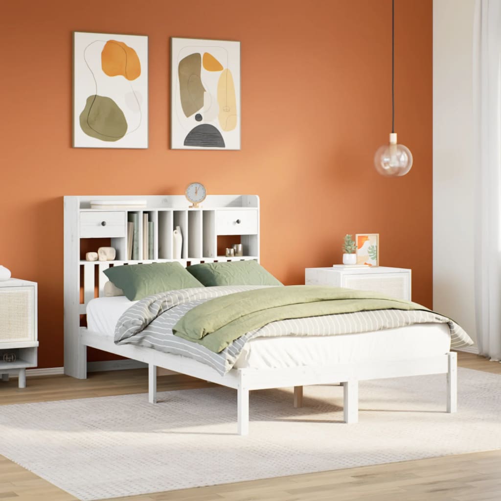 Lit bibliothèque sans matelas blanc 135x190 cm bois pin massif - XIOS