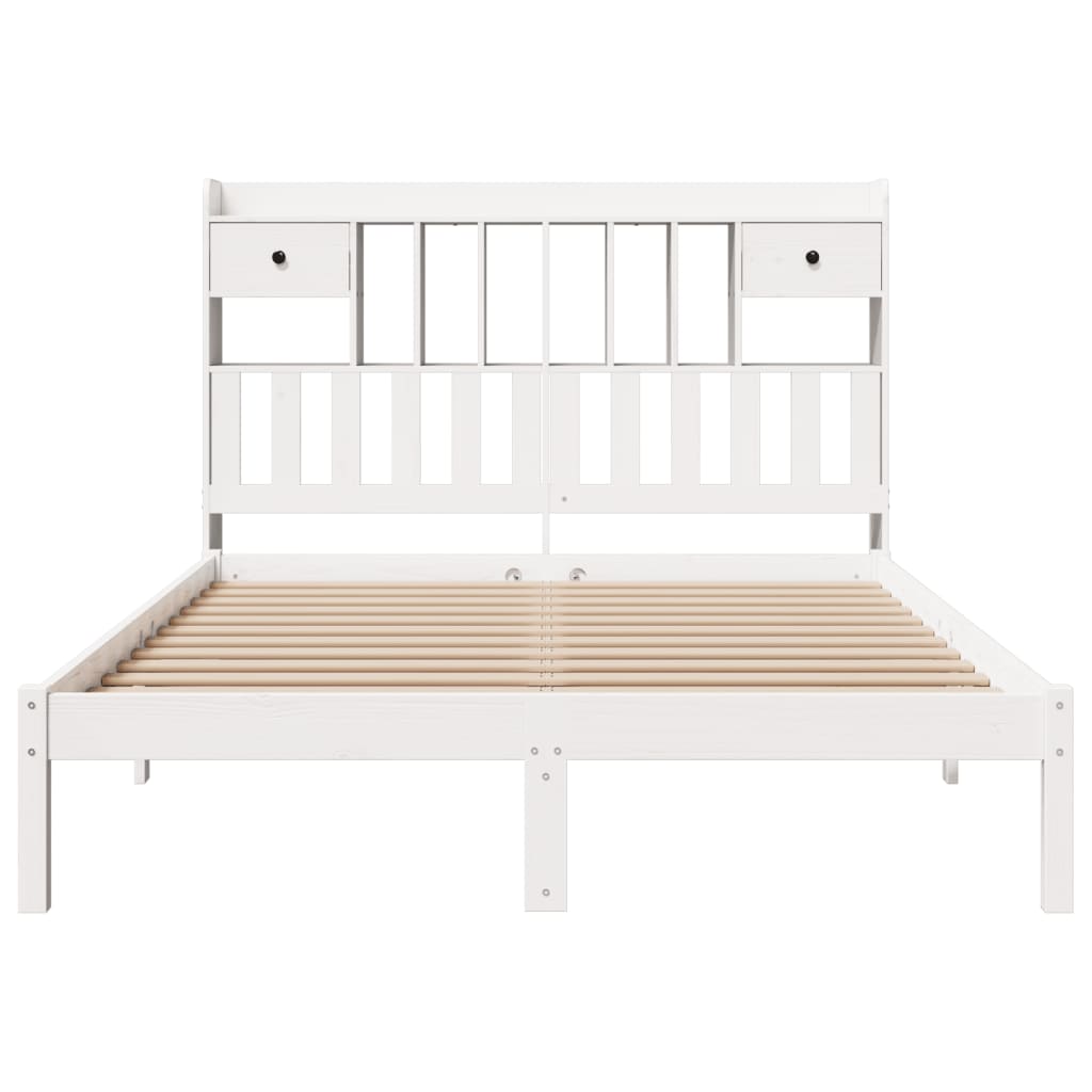 Lit bibliothèque sans matelas blanc 140x190 cm bois pin massif - XIOS