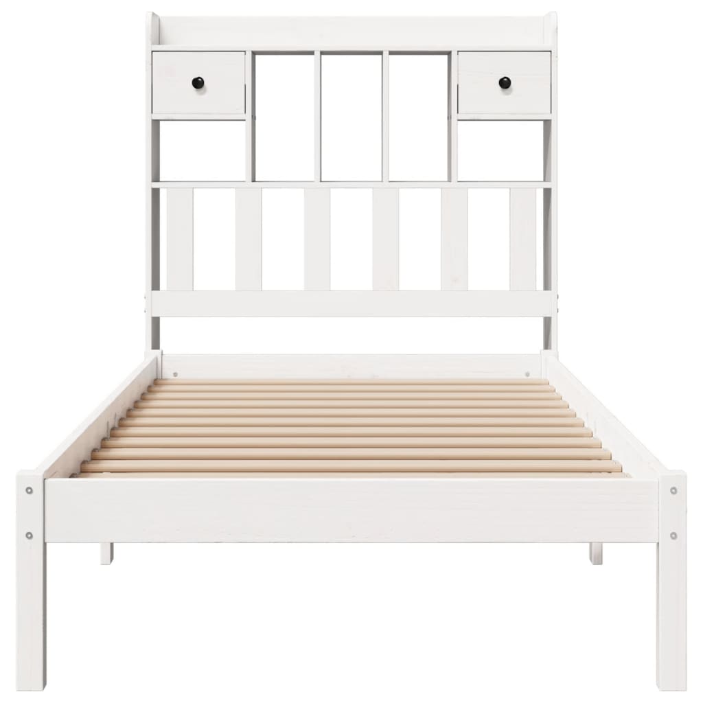 Lit bibliothèque sans matelas blanc 90x200cm bois de pin massif - XIOS