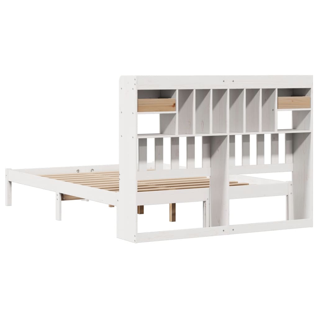 Lit bibliothèque sans matelas blanc 140x200 cm bois pin massif - XIOS