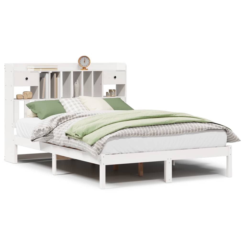 Lit bibliothèque sans matelas blanc 160x200 cm bois pin massif - XIOS