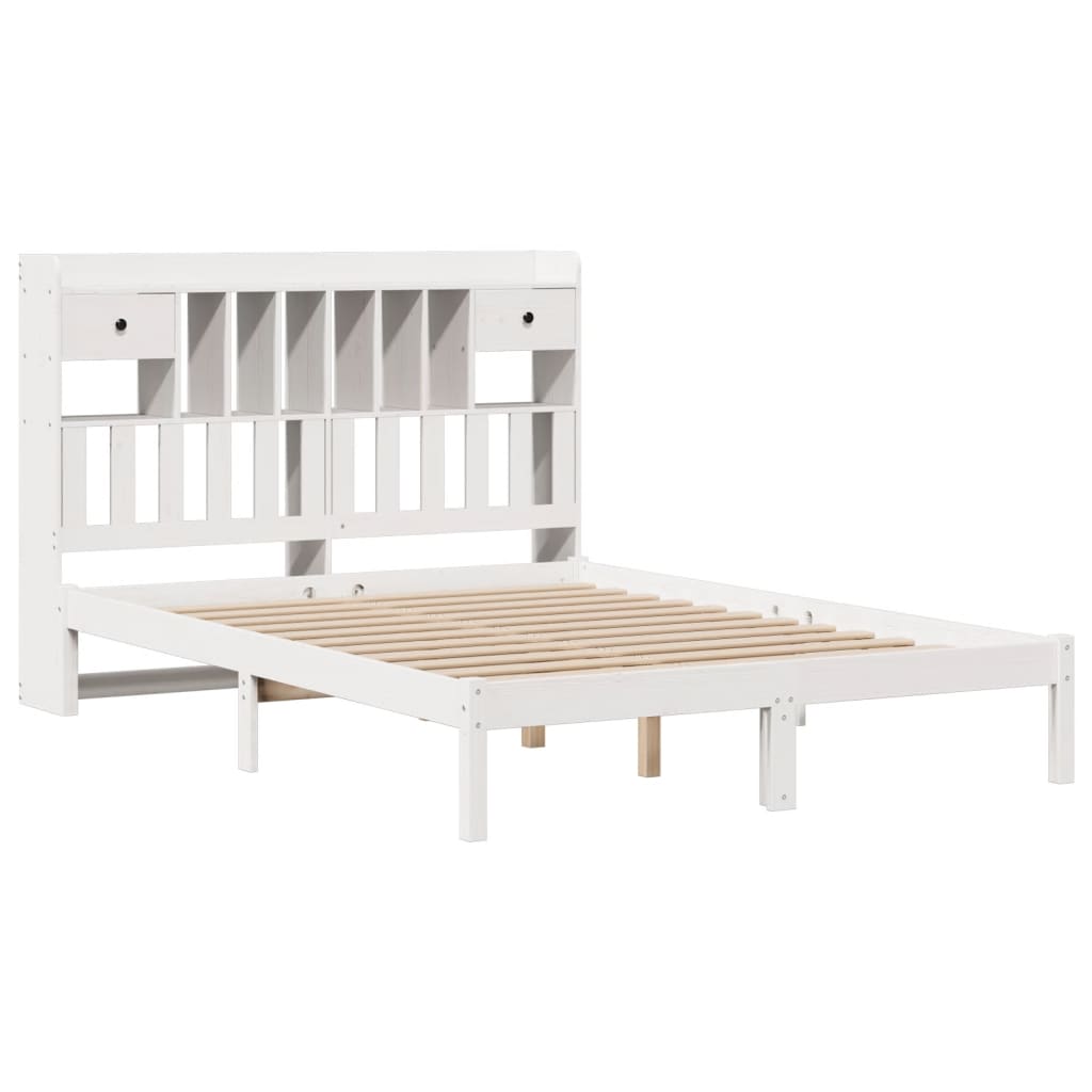 Lit bibliothèque sans matelas blanc 160x200 cm bois pin massif - XIOS