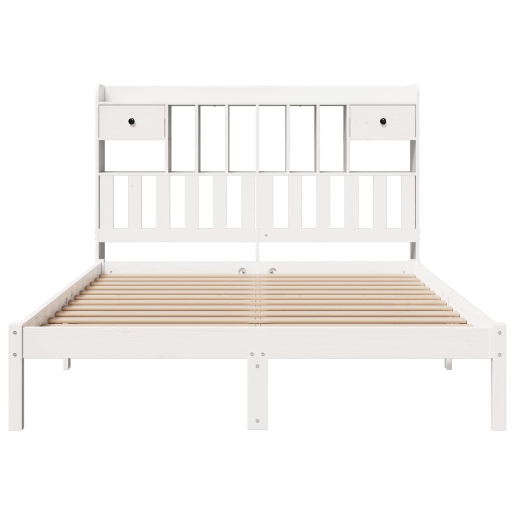 Lit bibliothèque sans matelas blanc 160x200 cm bois pin massif - XIOS