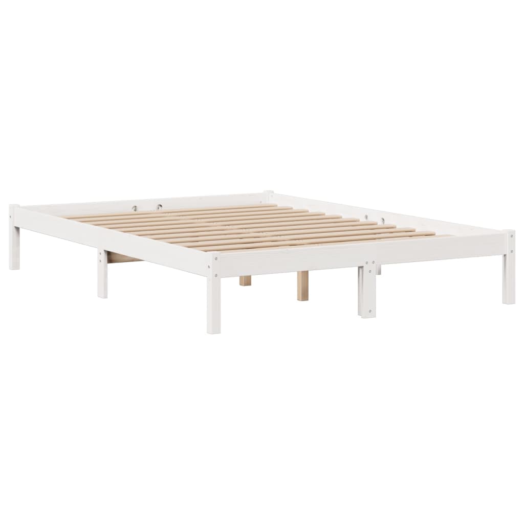 Lit bibliothèque sans matelas blanc 160x200 cm bois pin massif - XIOS