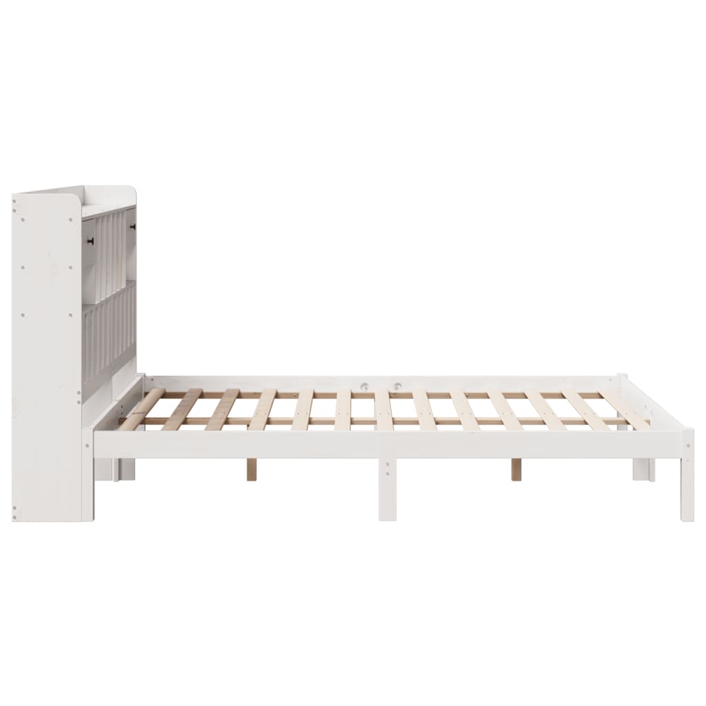 Lit bibliothèque sans matelas blanc 160x200 cm bois pin massif - XIOS