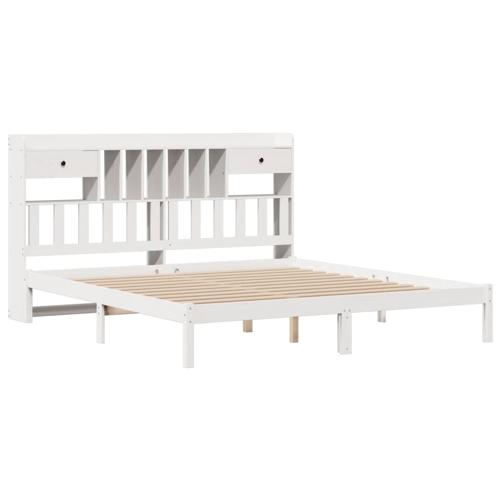 Lit bibliothèque sans matelas blanc 180x200 cm bois pin massif - XIOS