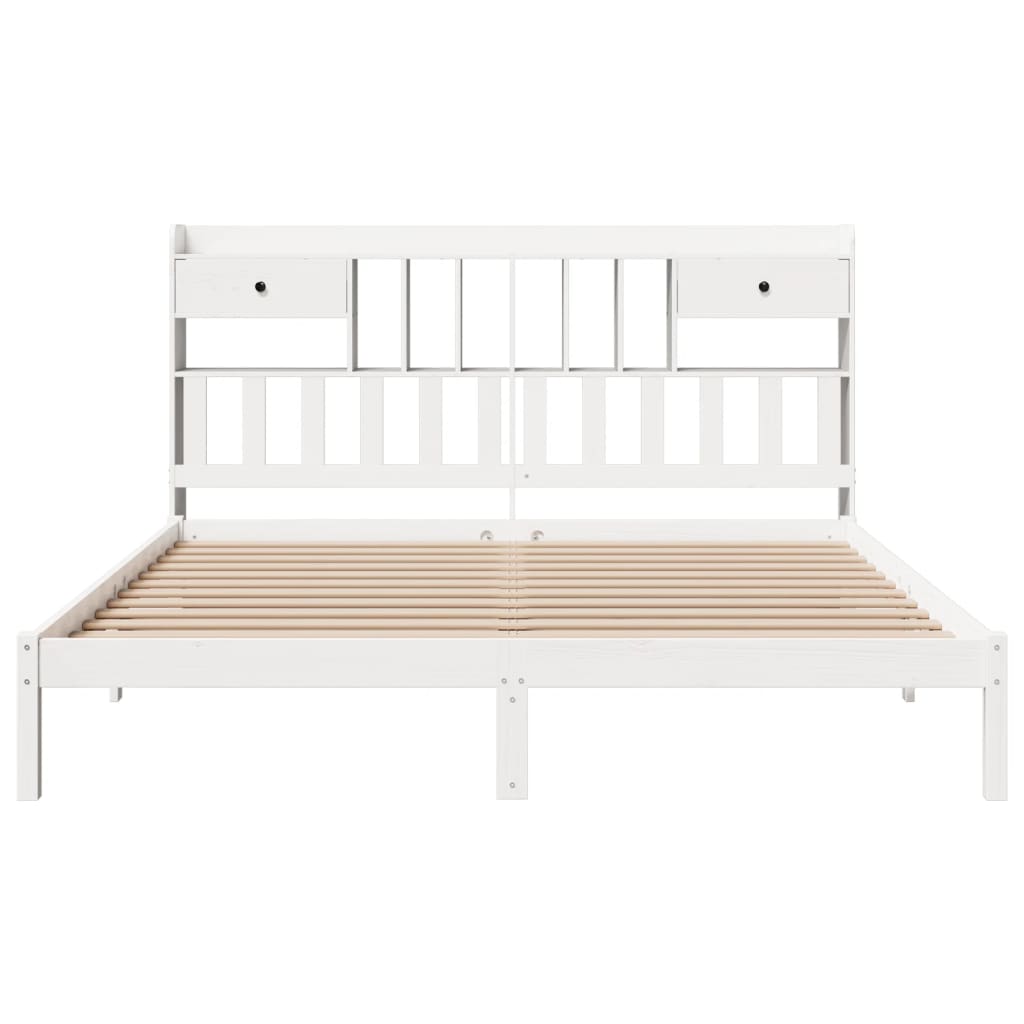 Lit bibliothèque sans matelas blanc 180x200 cm bois pin massif - XIOS