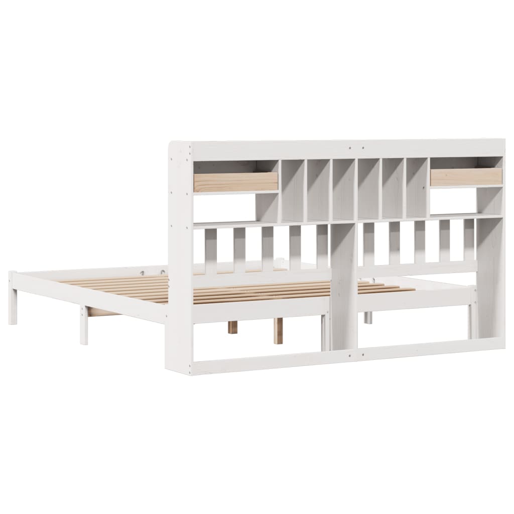Lit bibliothèque sans matelas blanc 180x200 cm bois pin massif - XIOS
