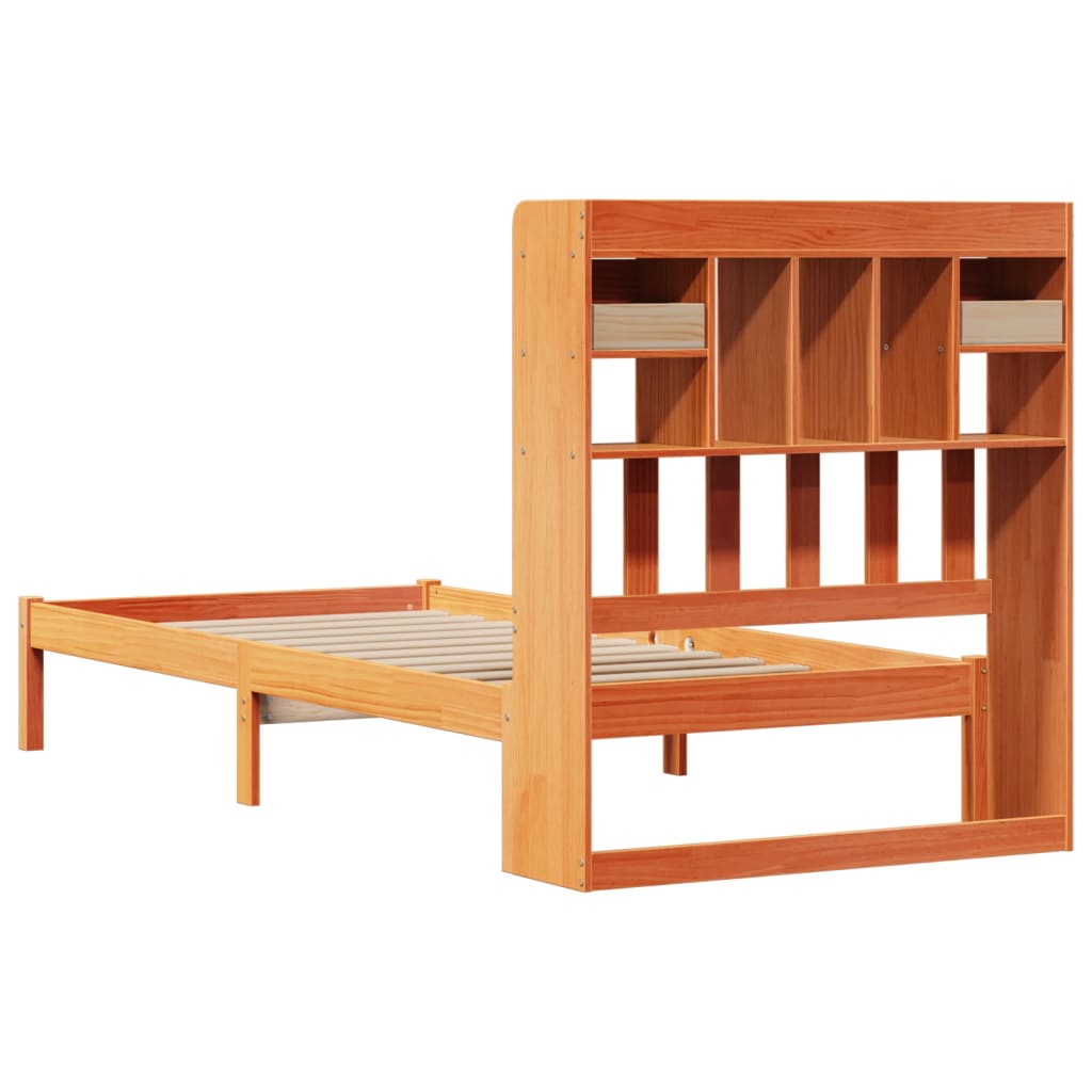 Lit bibliothèque sans matelas cire marron 75x190 cm pin massif - XIOS