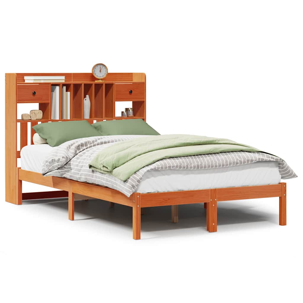 Lit bibliothèque sans matelas cire marron 135x190 cm pin massif - XIOS