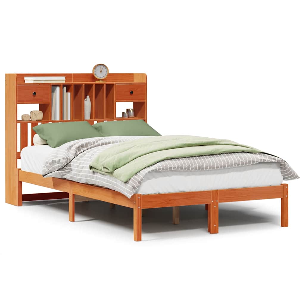 Lit bibliothèque sans matelas cire marron 135x190 cm pin massif - XIOS