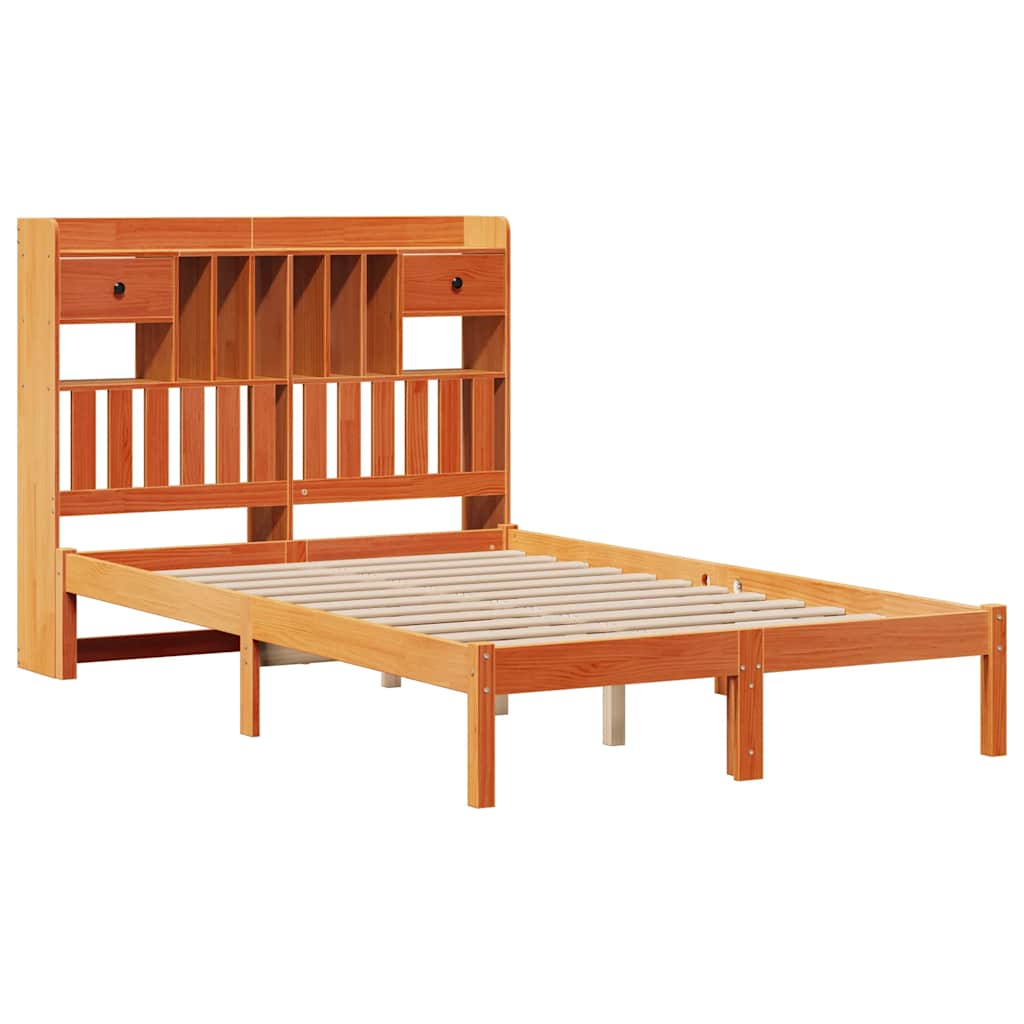 Lit bibliothèque sans matelas cire marron 135x190 cm pin massif - XIOS
