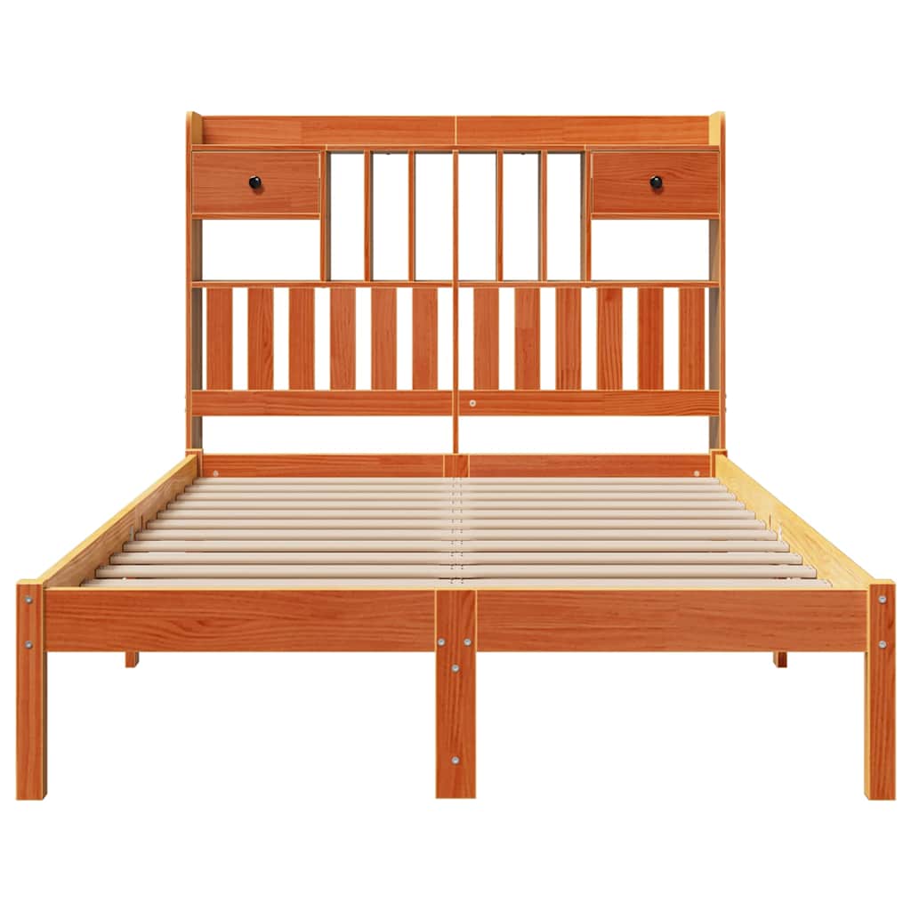 Lit bibliothèque sans matelas cire marron 135x190 cm pin massif - XIOS