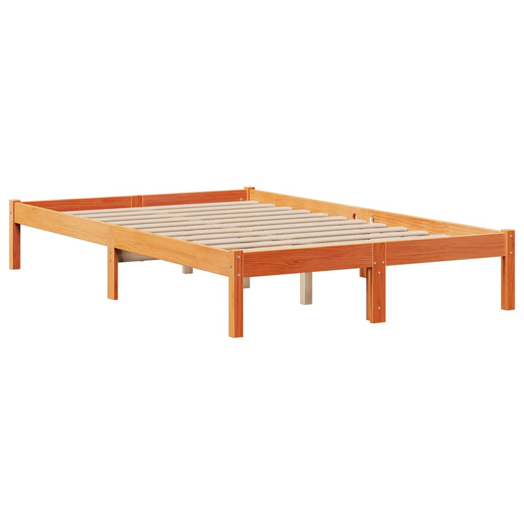 Lit bibliothèque sans matelas cire marron 135x190 cm pin massif - XIOS