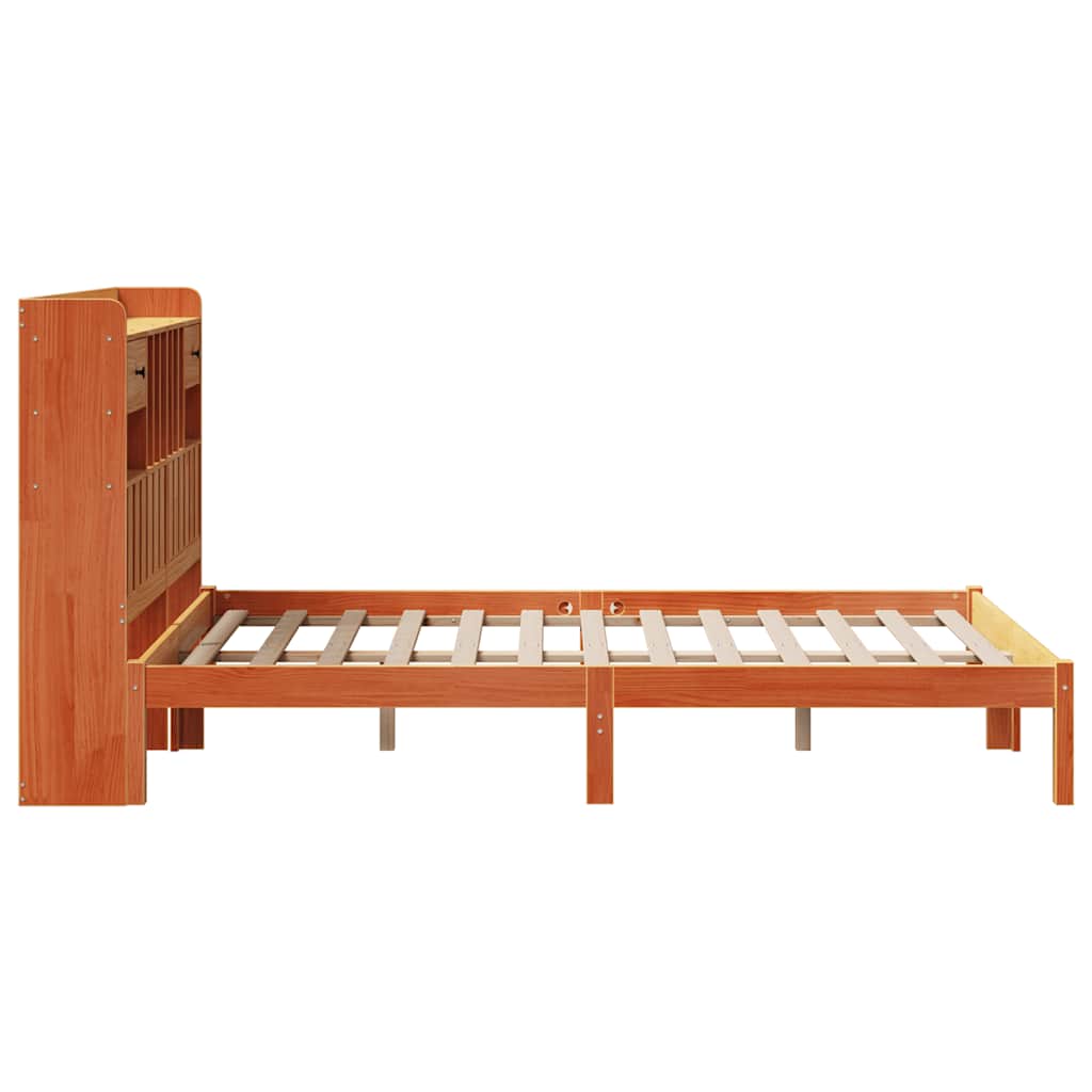 Lit bibliothèque sans matelas cire marron 135x190 cm pin massif - XIOS