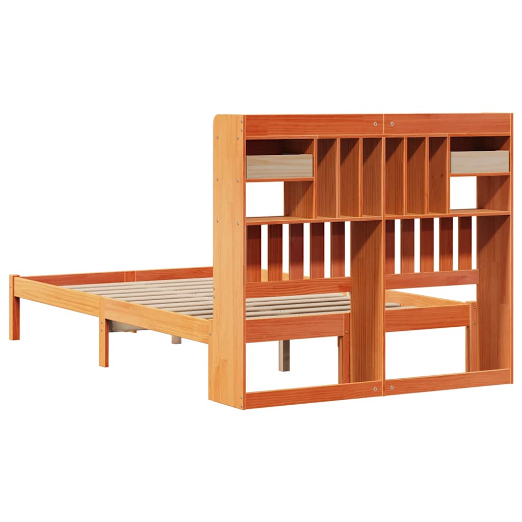 Lit bibliothèque sans matelas cire marron 135x190 cm pin massif - XIOS
