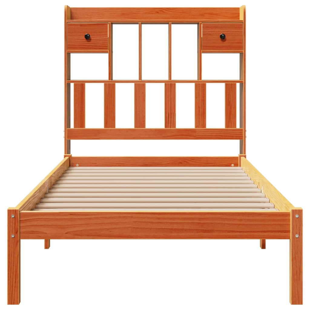 Lit bibliothèque sans matelas cire marron 100x200 cm pin massif - XIOS