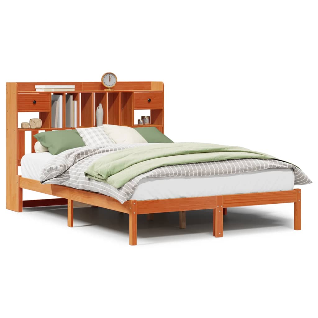 Lit bibliothèque sans matelas cire marron 150x200 cm pin massif - XIOS