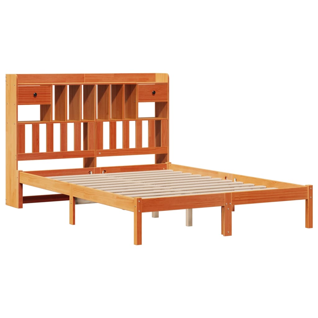 Lit bibliothèque sans matelas cire marron 150x200 cm pin massif - XIOS