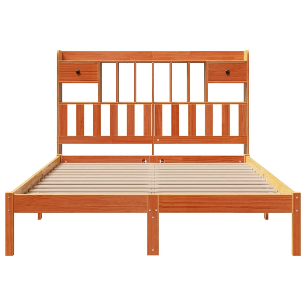 Lit bibliothèque sans matelas cire marron 150x200 cm pin massif - XIOS