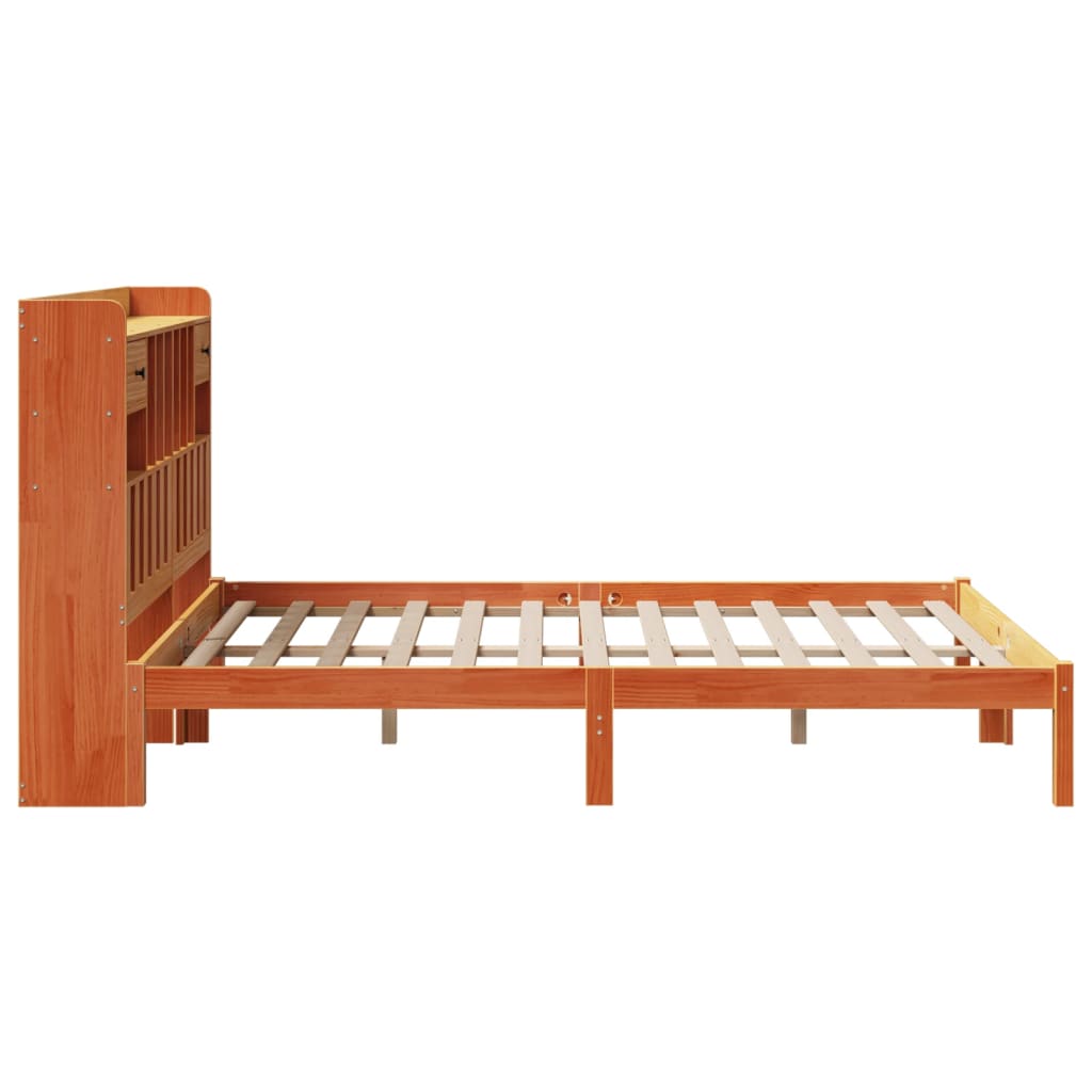 Lit bibliothèque sans matelas cire marron 150x200 cm pin massif - XIOS