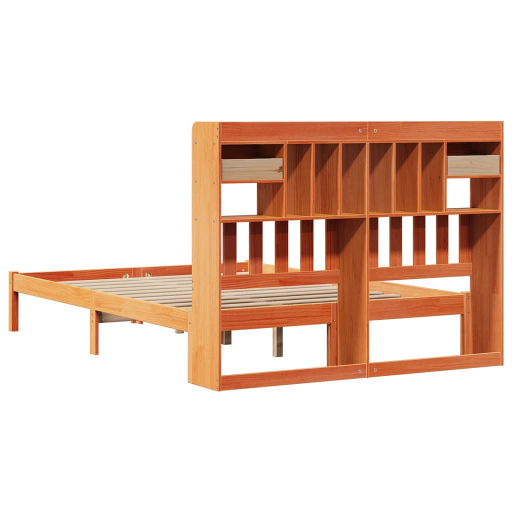 Lit bibliothèque sans matelas cire marron 150x200 cm pin massif - XIOS