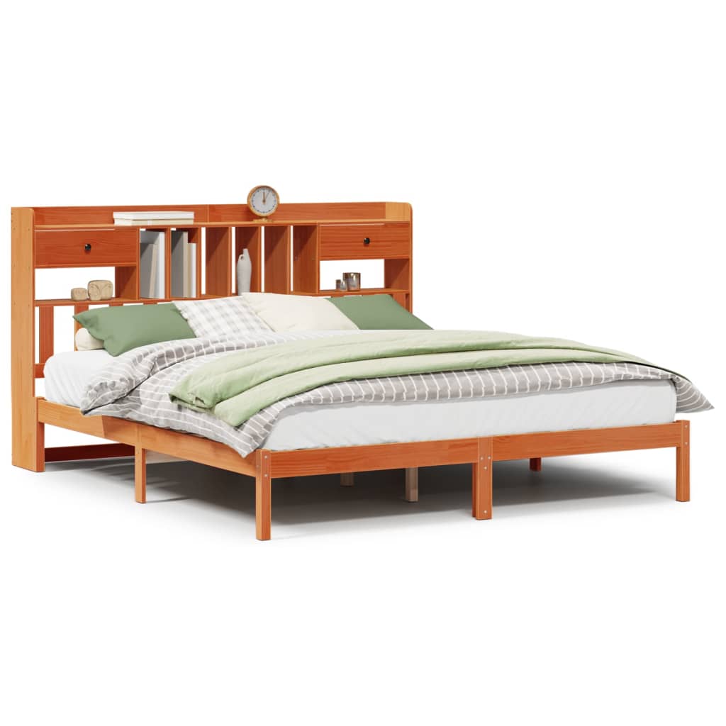 Lit bibliothèque sans matelas cire marron 180x200 cm pin massif - XIOS
