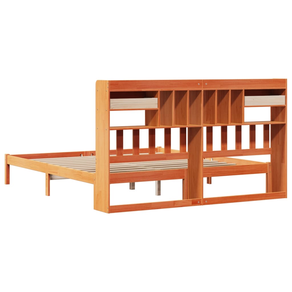 Lit bibliothèque sans matelas cire marron 180x200 cm pin massif - XIOS
