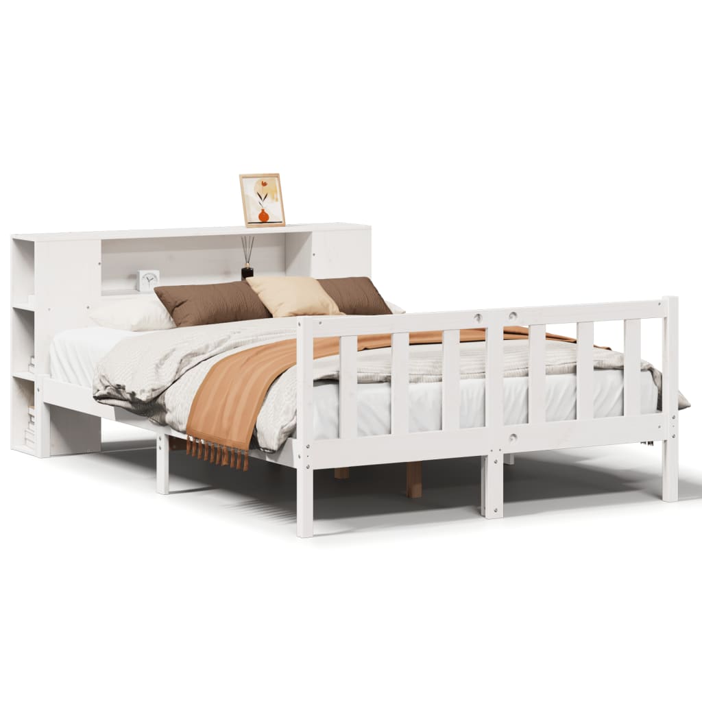 Lit bibliothèque sans matelas blanc 150x200 cm bois pin massif - XIOS