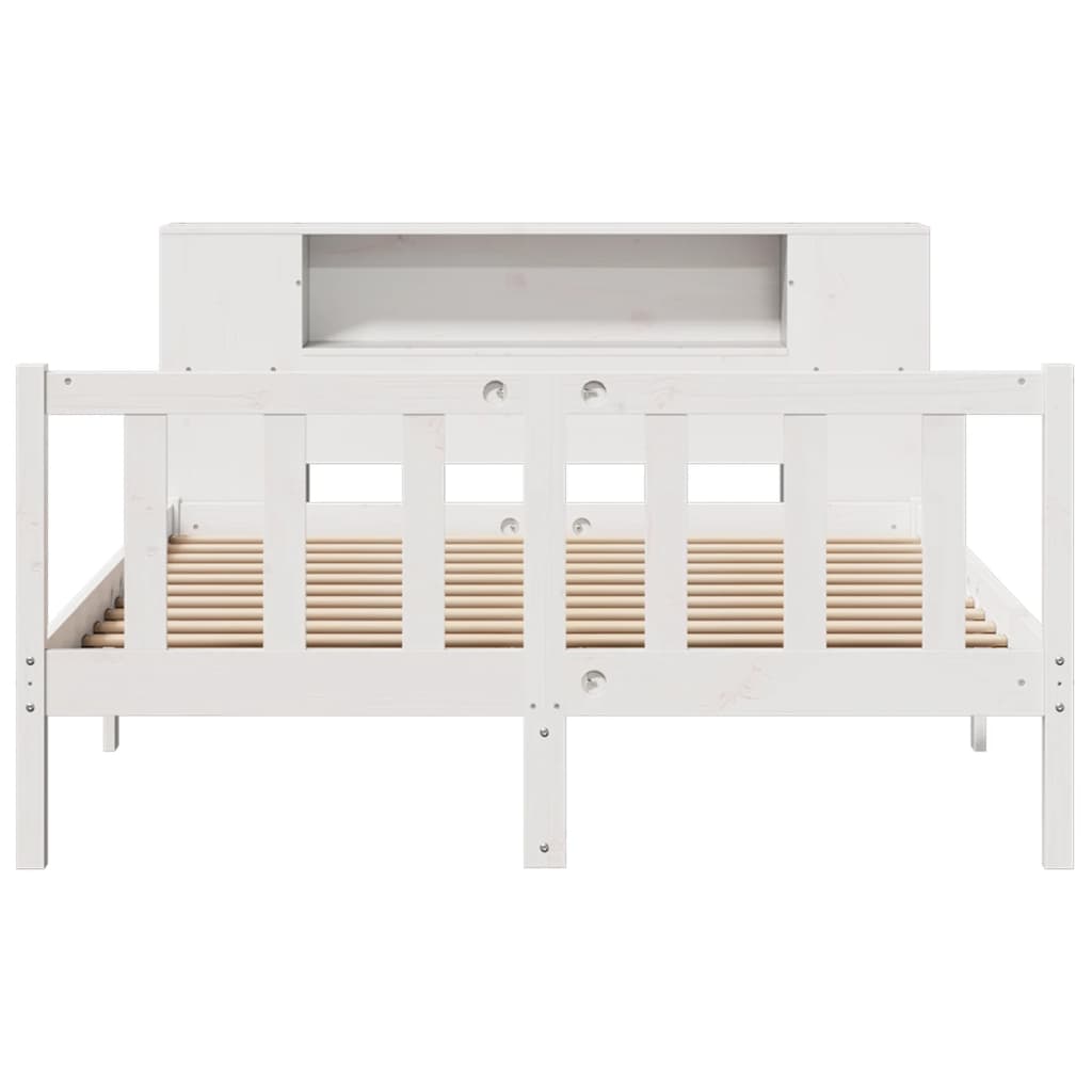 Lit bibliothèque sans matelas blanc 150x200 cm bois pin massif - XIOS