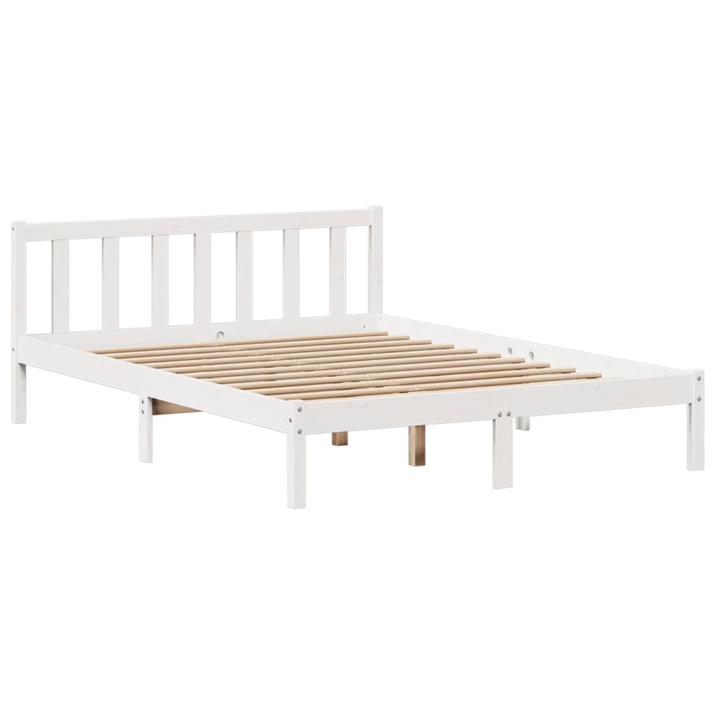 Lit bibliothèque sans matelas blanc 150x200 cm bois pin massif - XIOS