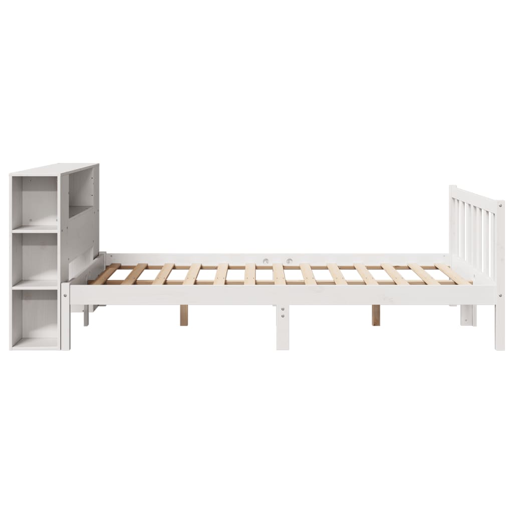 Lit bibliothèque sans matelas blanc 150x200 cm bois pin massif - XIOS
