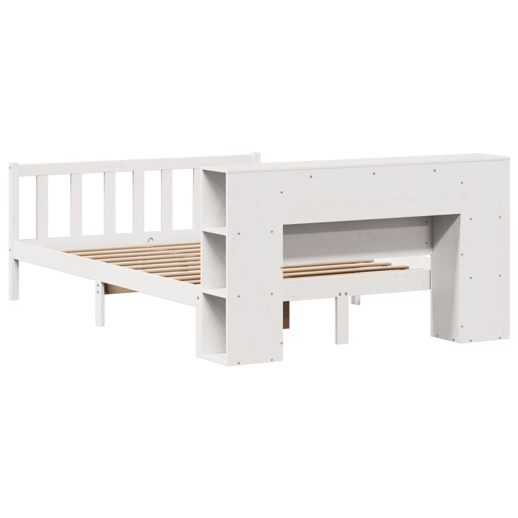 Lit bibliothèque sans matelas blanc 150x200 cm bois pin massif - XIOS