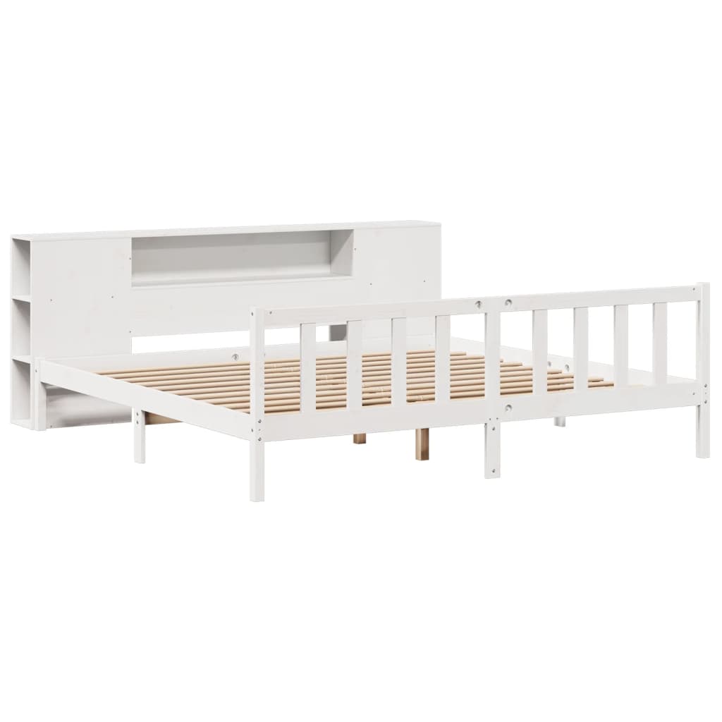 Lit bibliothèque sans matelas blanc 180x200 cm bois pin massif - XIOS
