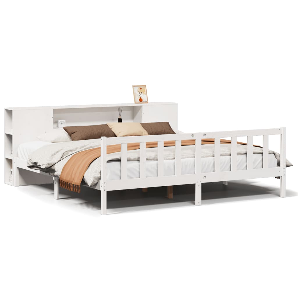 Lit bibliothèque sans matelas blanc 200x200 cm bois pin massif - XIOS