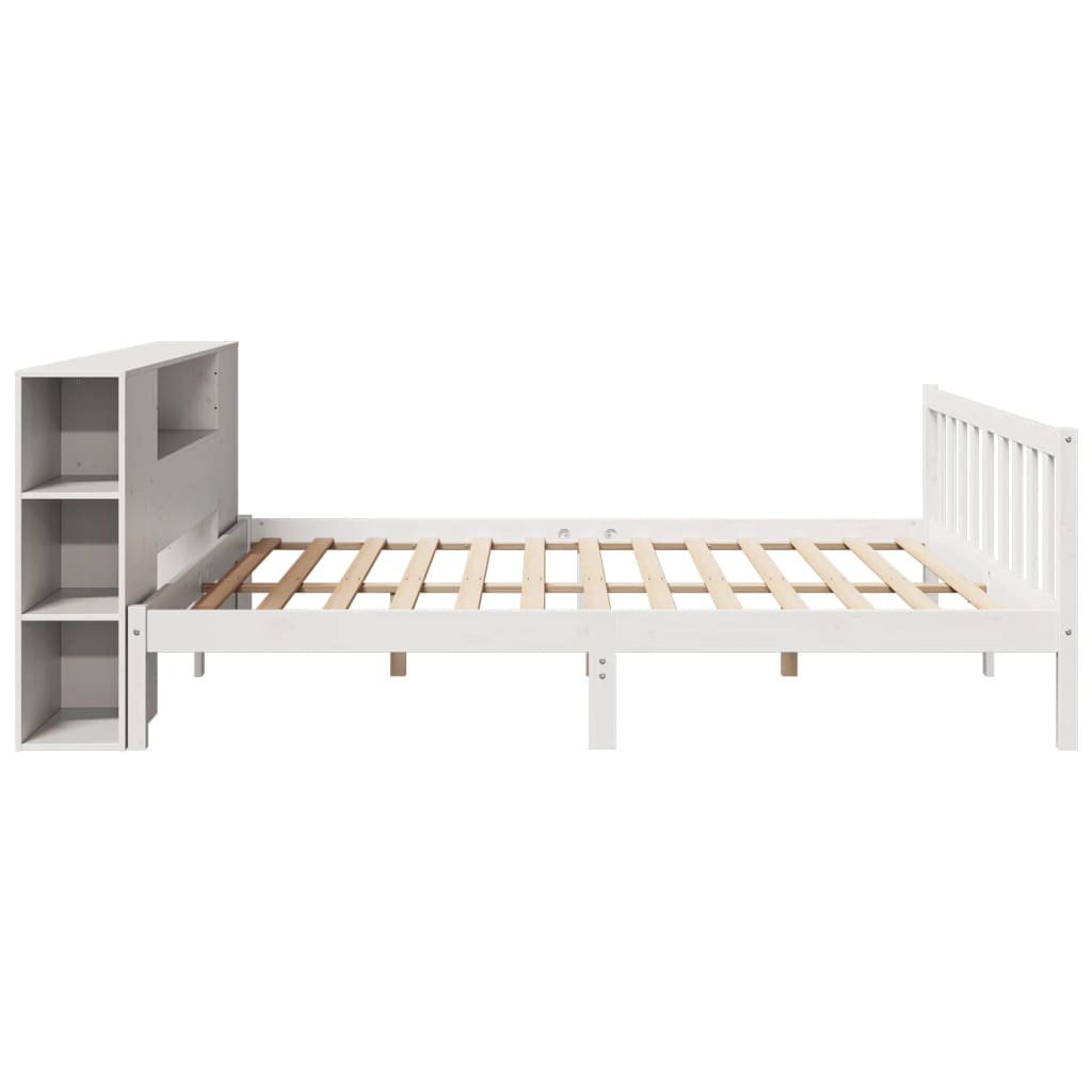 Lit bibliothèque sans matelas blanc 200x200 cm bois pin massif - XIOS