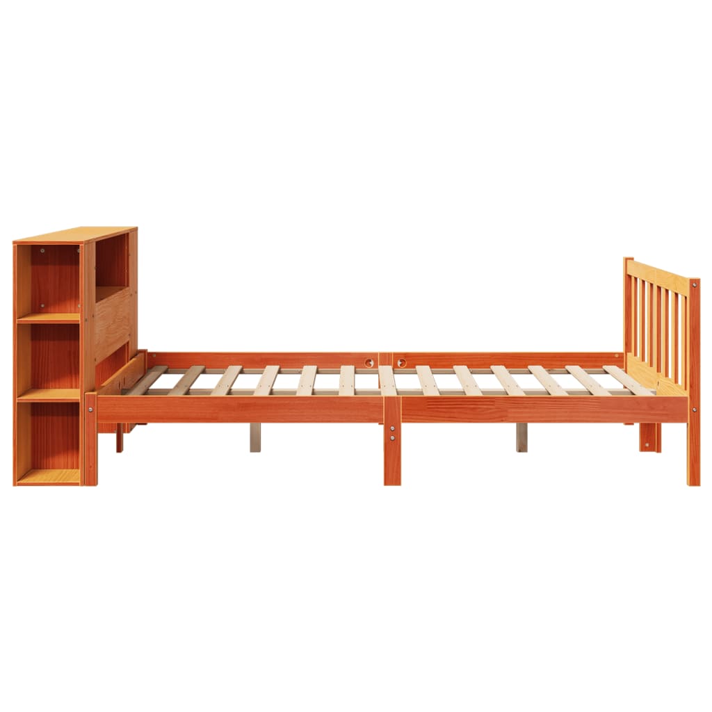 Lit bibliothèque sans matelas cire marron 135x190 cm pin massif