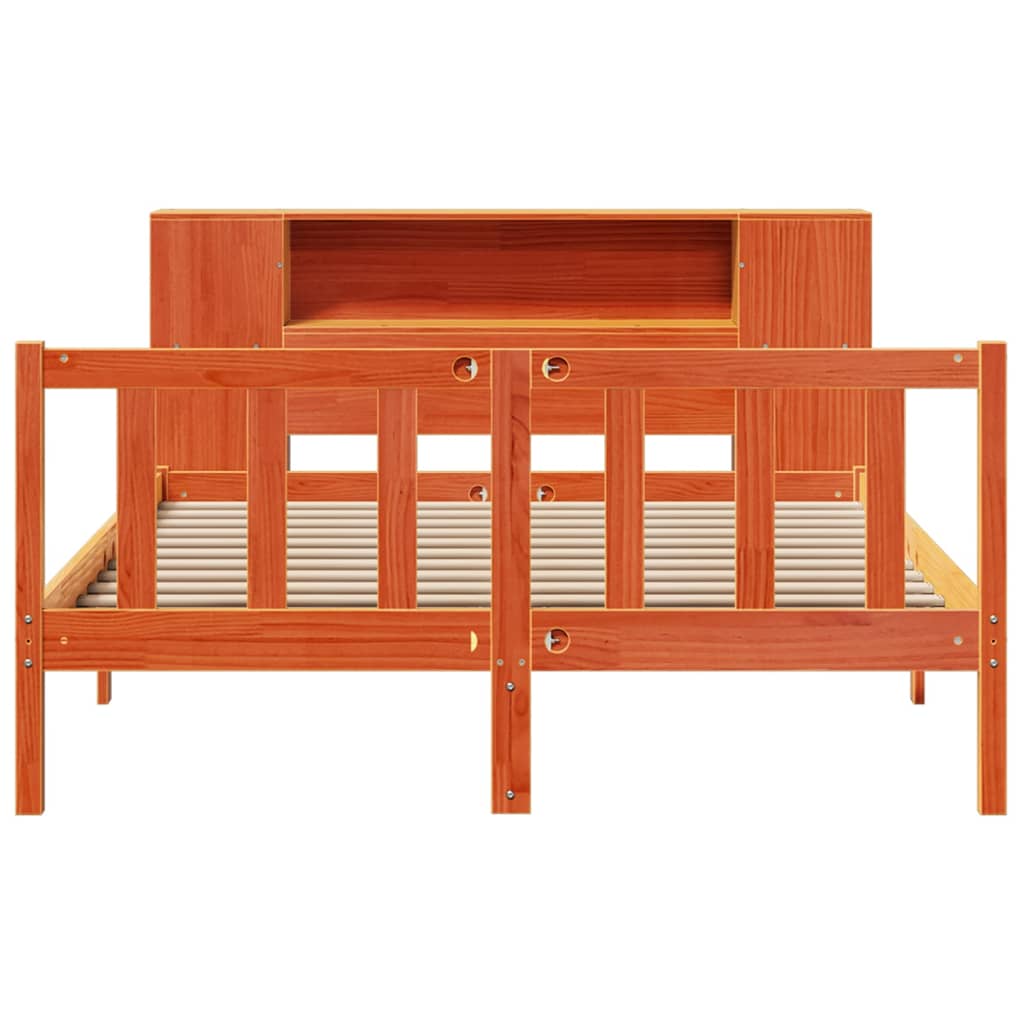 Lit bibliothèque sans matelas cire marron 140x200 cm pin massif