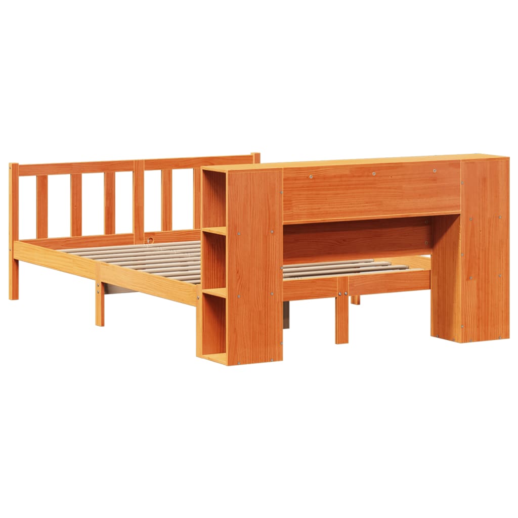 Lit bibliothèque sans matelas cire marron 140x200 cm pin massif