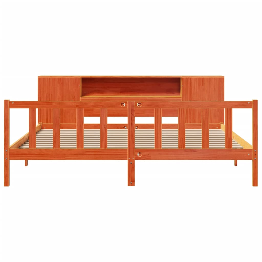 Lit bibliothèque sans matelas cire marron 200x200 cm pin massif