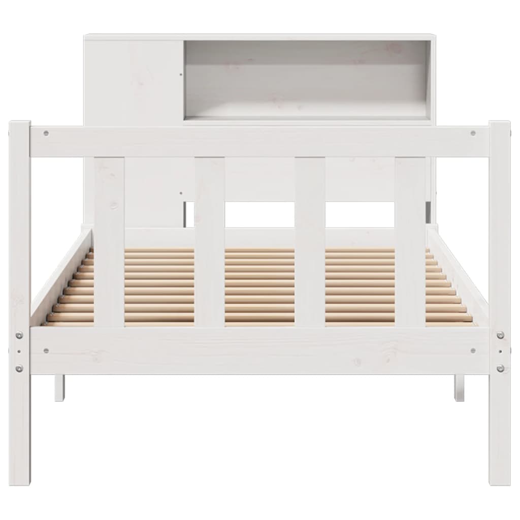 Lit bibliothèque sans matelas blanc 90x190cm bois de pin massif - XIOS