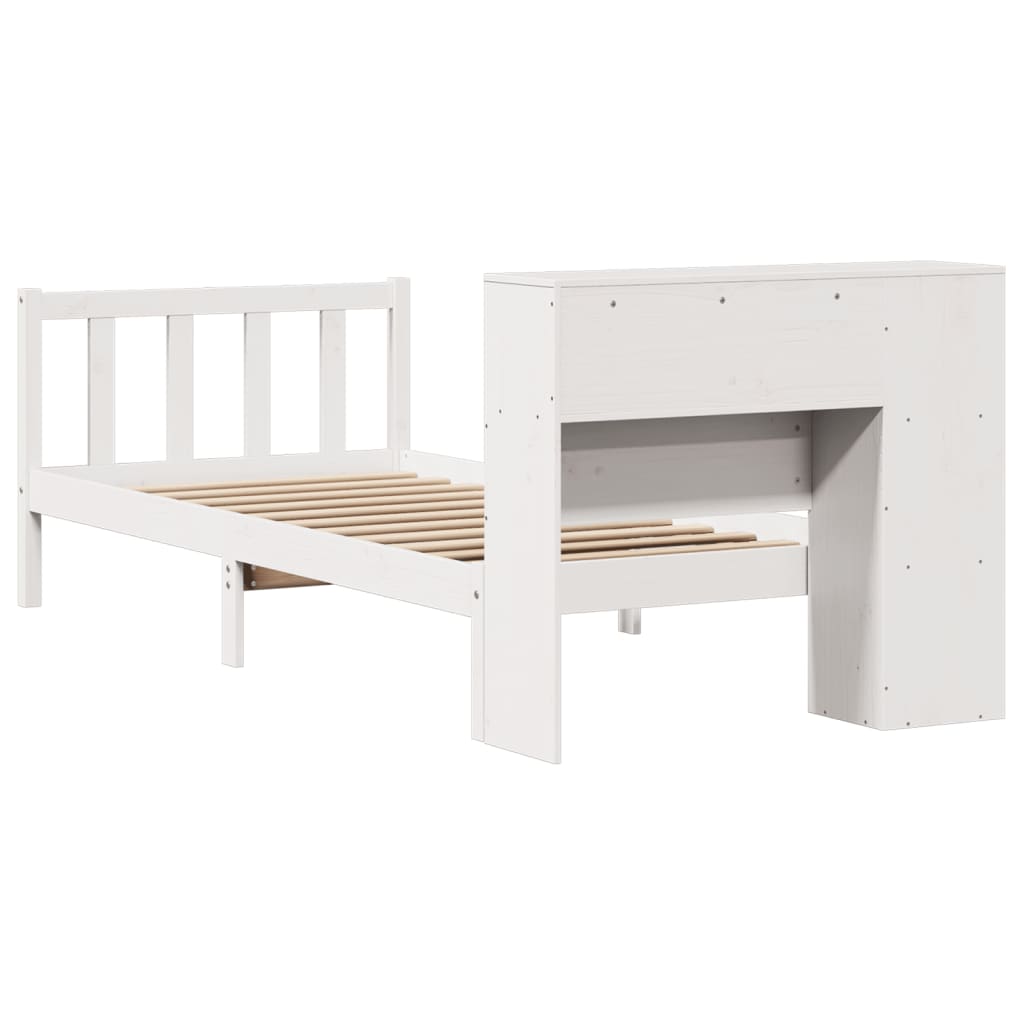 Lit bibliothèque sans matelas blanc 90x190cm bois de pin massif - XIOS
