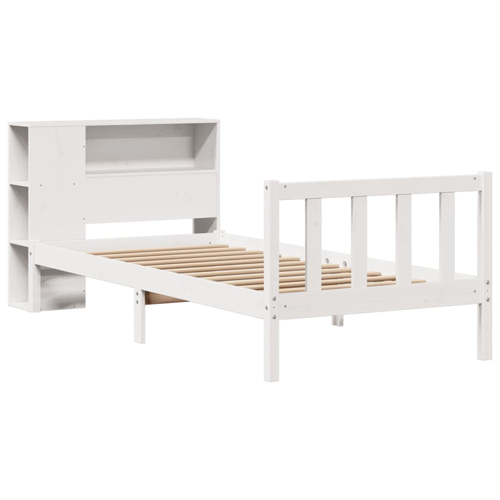 Lit bibliothèque sans matelas blanc 90x200cm bois de pin massif - XIOS