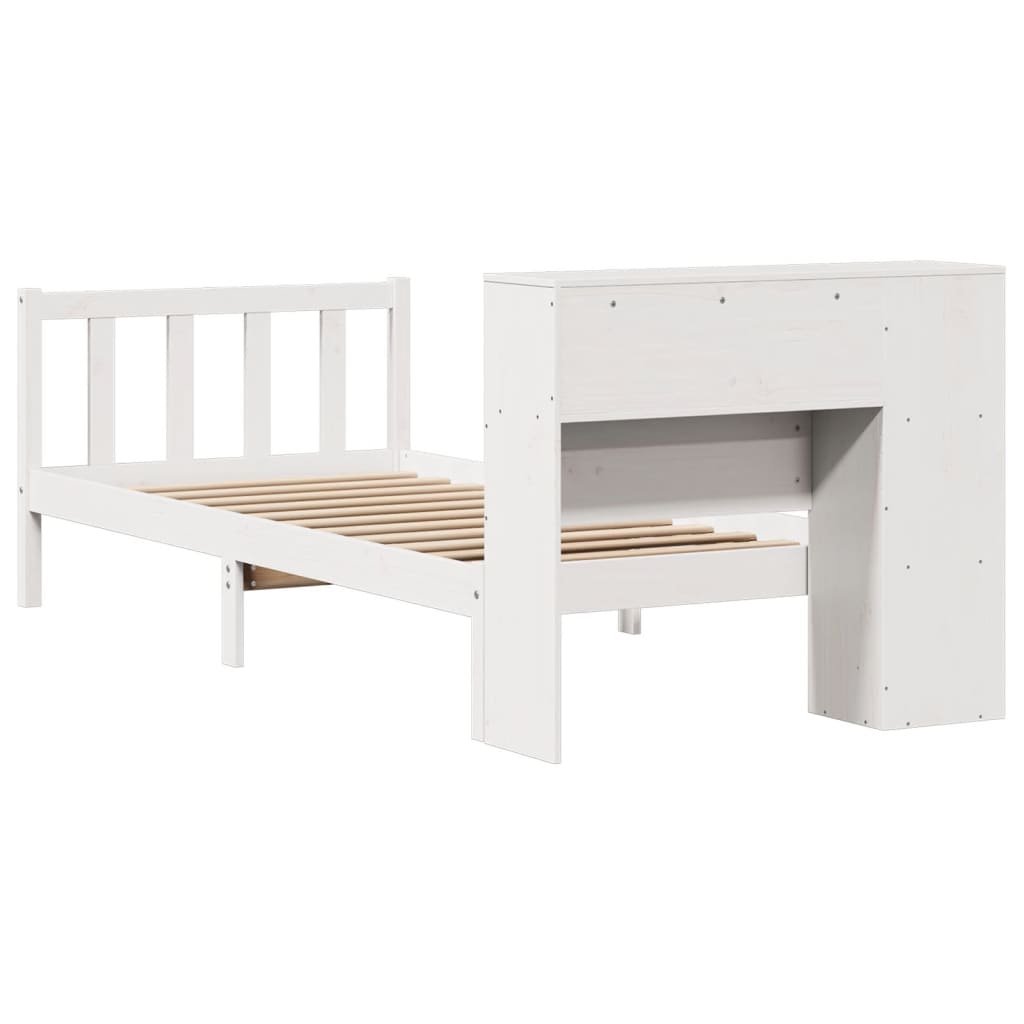 Lit bibliothèque sans matelas blanc 90x200cm bois de pin massif - XIOS