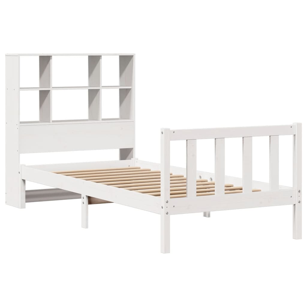 Lit bibliothèque sans matelas blanc 90x190cm bois de pin massif - XIOS