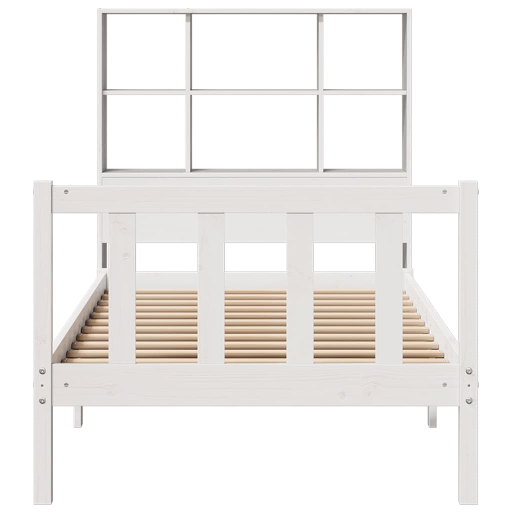 Lit bibliothèque sans matelas blanc 90x190cm bois de pin massif - XIOS