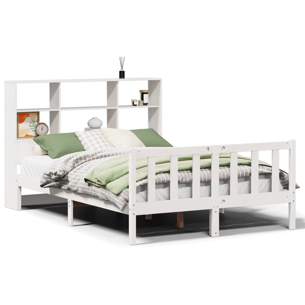 Lit bibliothèque sans matelas blanc 160x200 cm bois pin massif