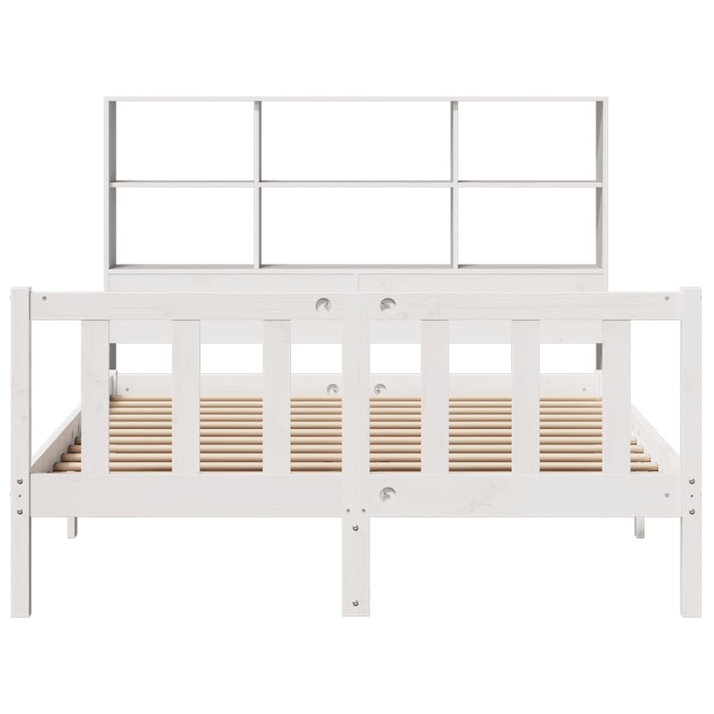 Lit bibliothèque sans matelas blanc 160x200 cm bois pin massif